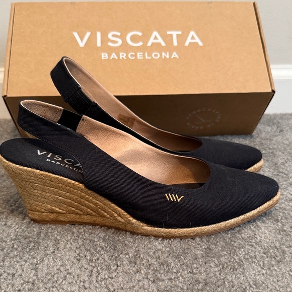 Viscata Barcelona Black Wedge Espadrilles - Picture 1 of 4